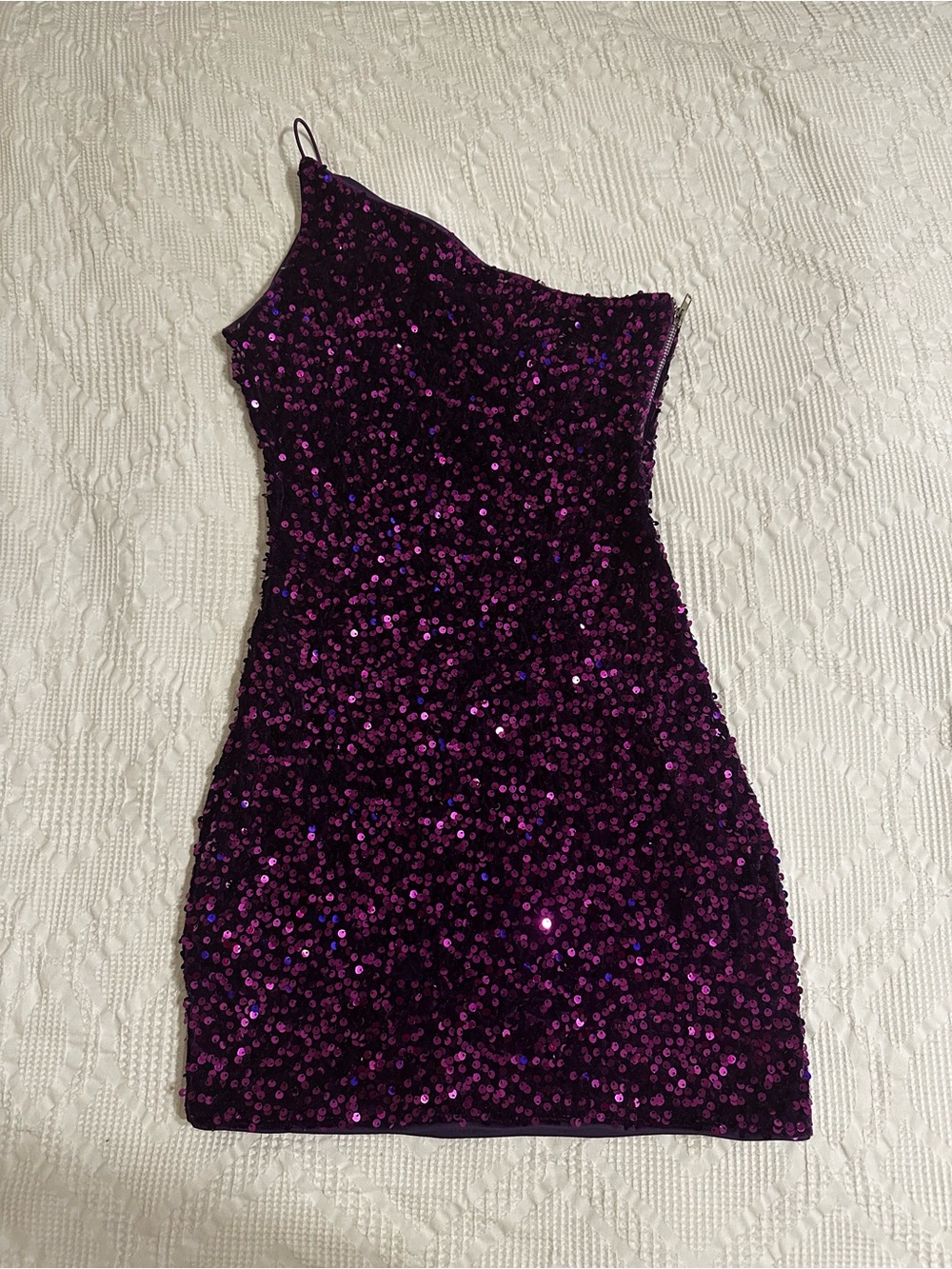One-Shoulder Sequin Mini Dress in Deep Plum